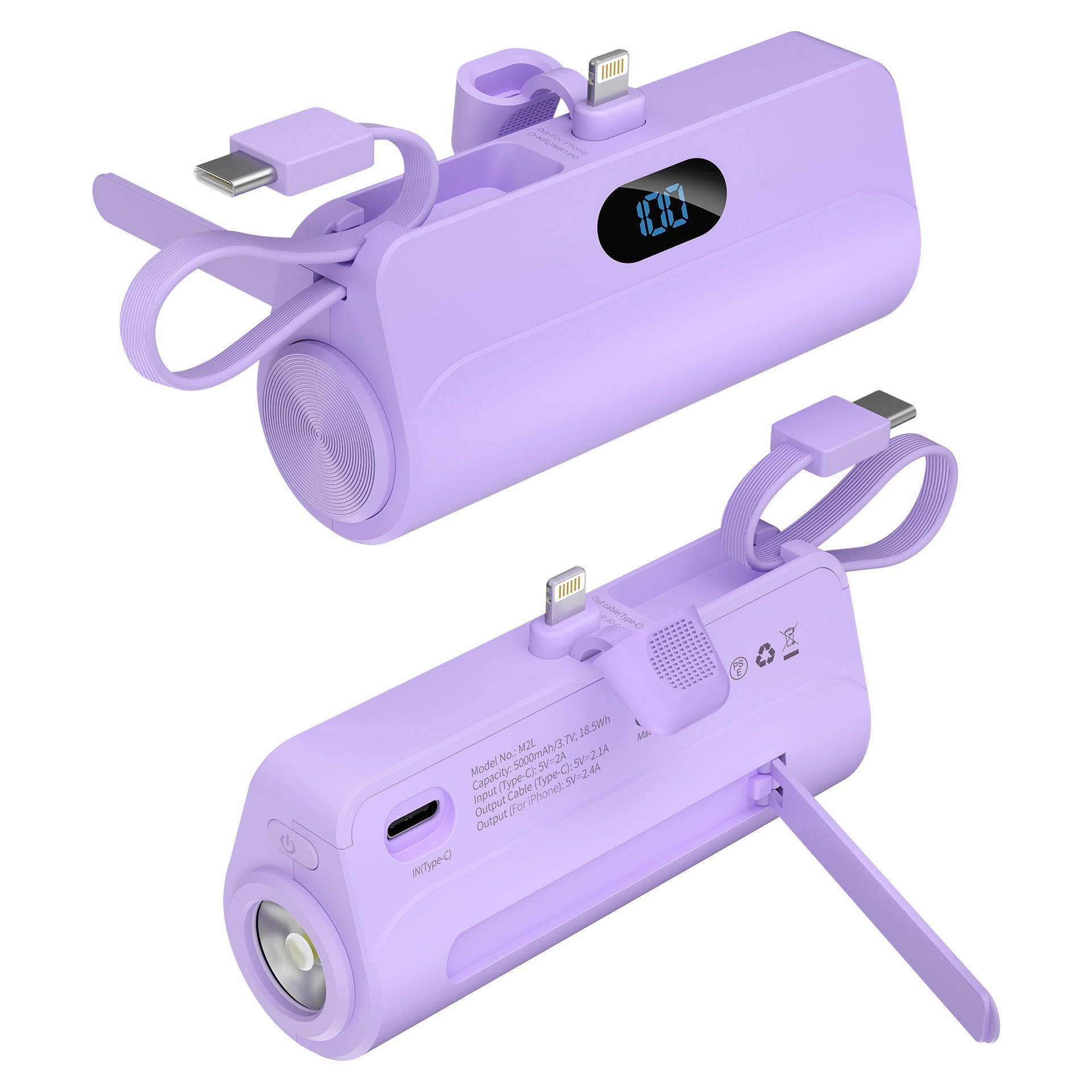 Mini banque d'alimentation portable avec câble intégré