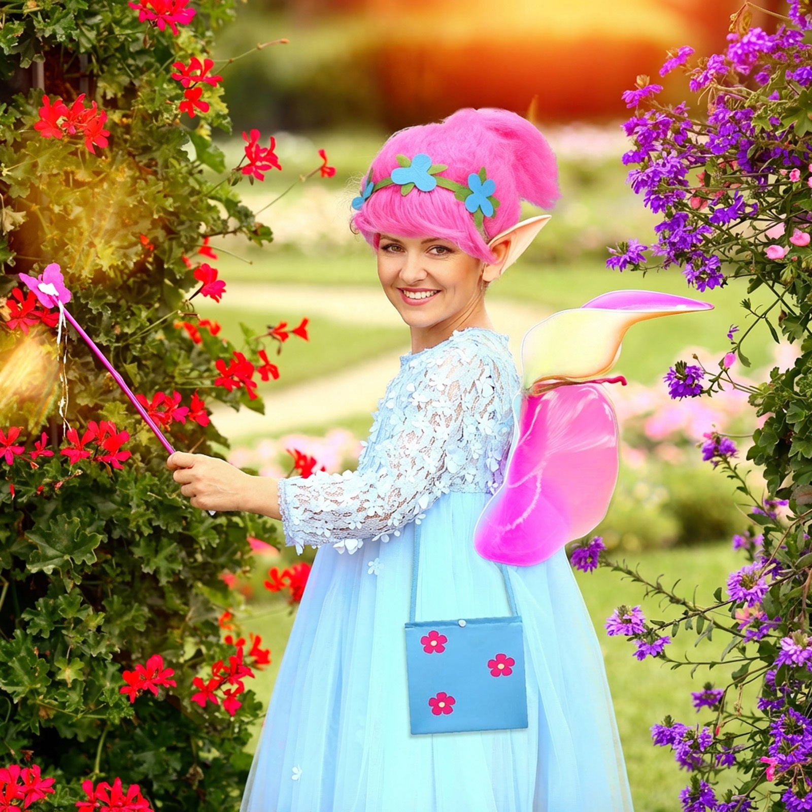 Ensemble de costumes de troll pour femmes avec perruque et sac