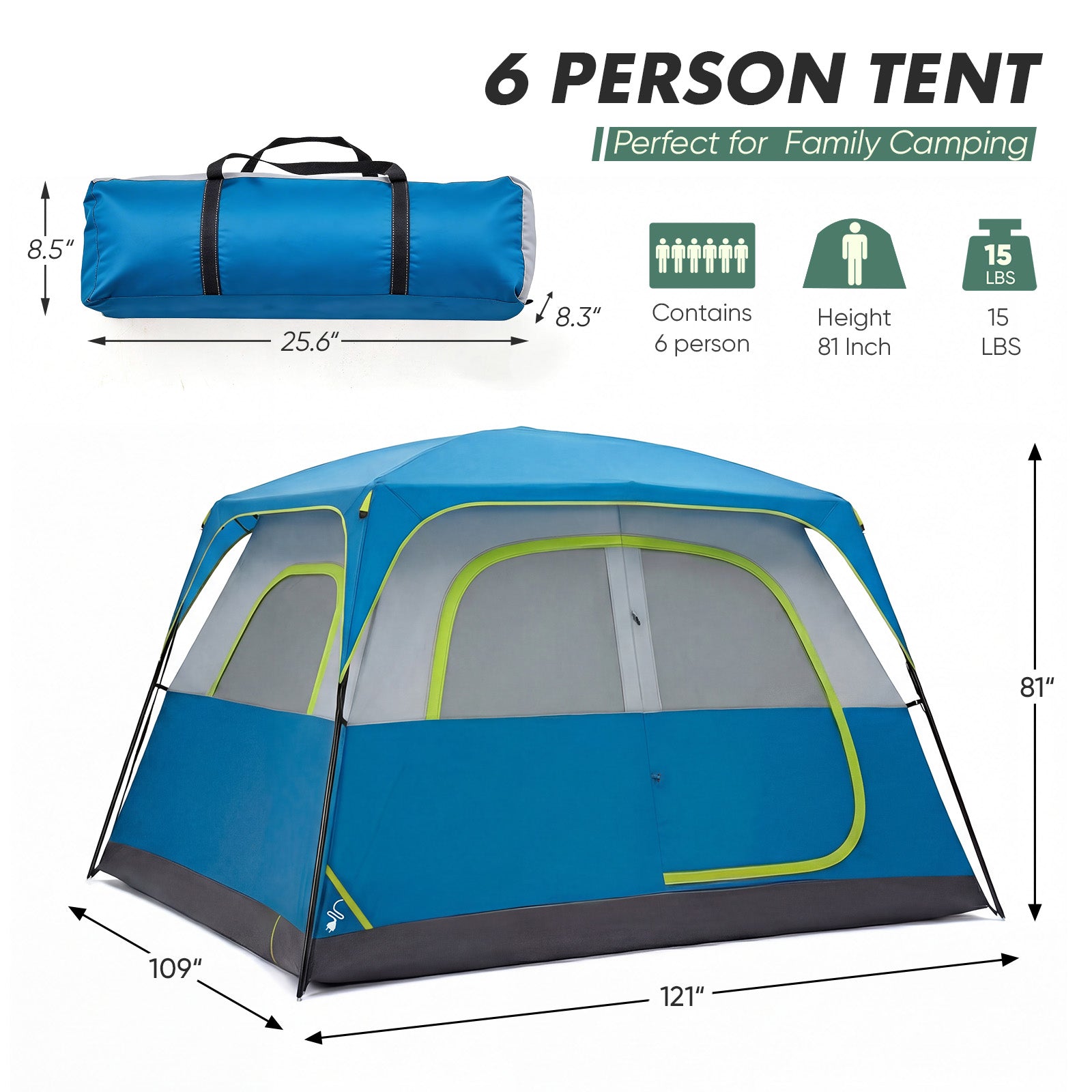 6 personnes Waterproof Et tente de camping familial coupe-vent