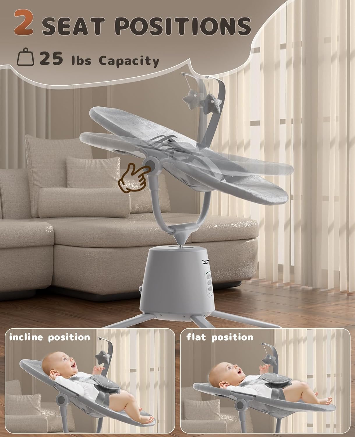 Baby Swing, Baby Swings pour bébés avec 3 modes et 5 vitesses BT Activé App & Télécommande