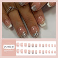 24-pièces Short Coffin-style White-edge French Pressing Nail Glitter Gradient Nail acrylique