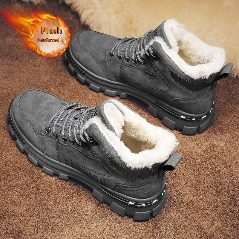 Chaussures de coton chaudes et épaisses doublées de polaire pour hommes
