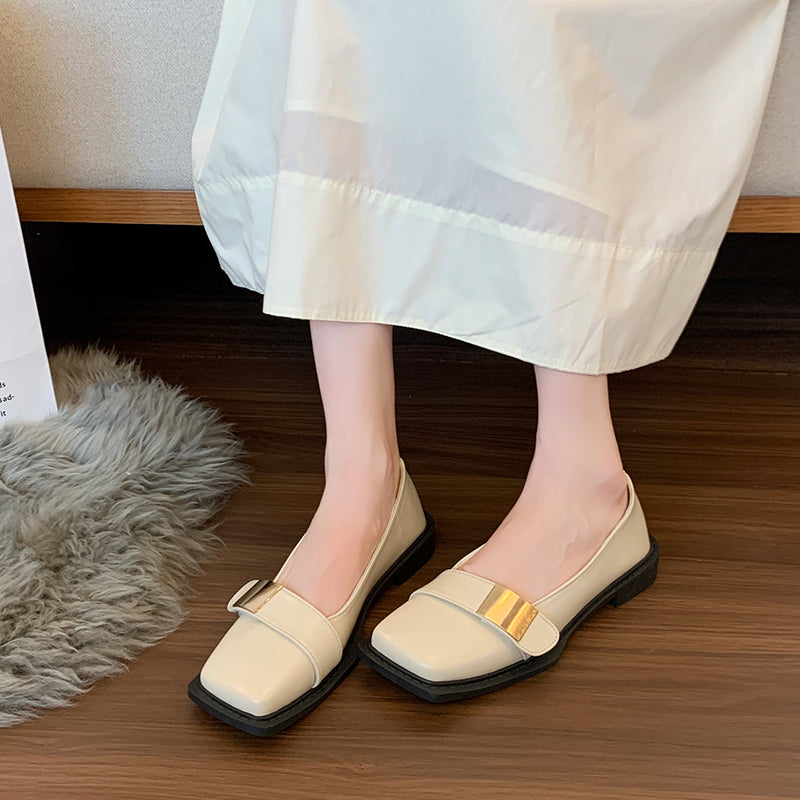 Women Minimalist Gold Bracelet Metal Square Toe Flat Loafers