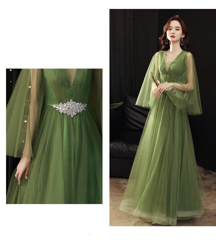 Robe de mariée verte Guzheng Art Examen Solo
