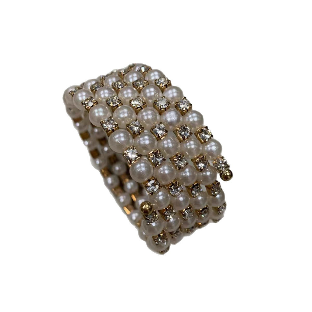 European And American Retro Imitation Pearl Flash Diamond Wide Version Bracelet Niche Acce
