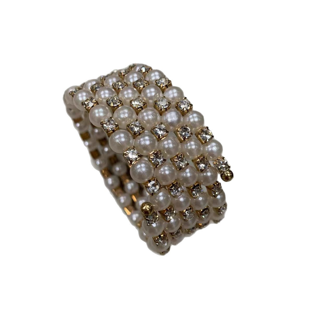 European And American Retro Imitation Pearl Flash Diamond Wide Version Bracelet Niche Acce