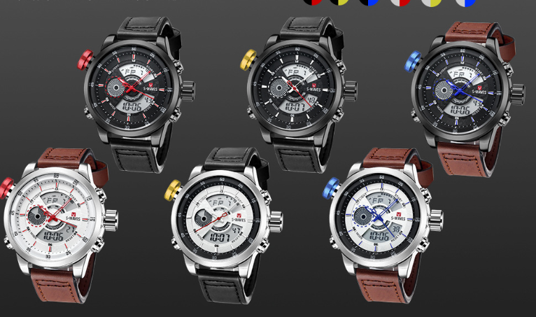 Trendy casual double montre homme imperméable ceinture électronique quartz montre
