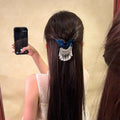 Vintage bleu papillon-brodé argent-bell coupe cheveux