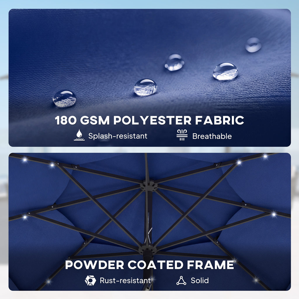 Parapluie extérieur Patio de 9,7 pieds avec lumières solaires LED