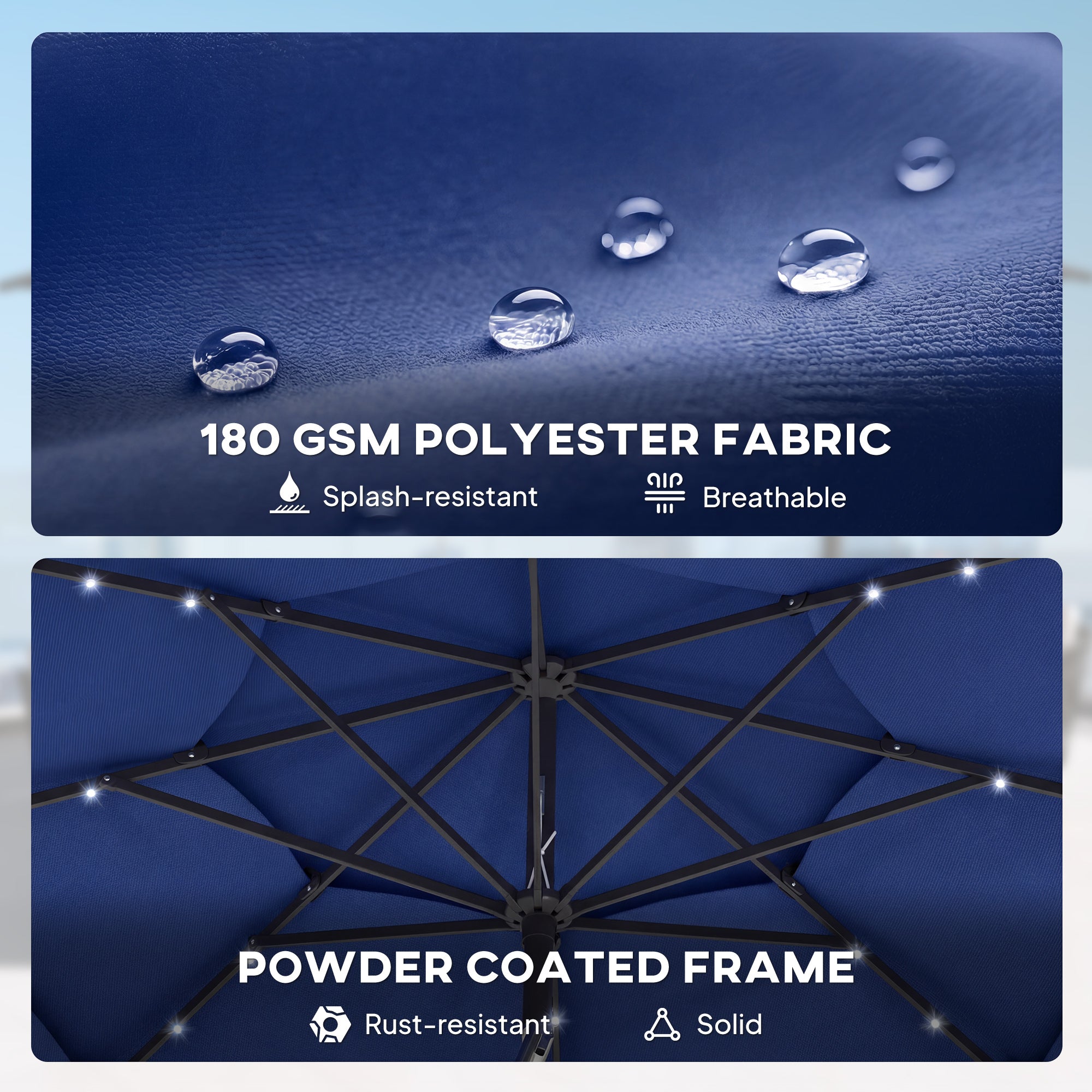 Parapluie extérieur Patio de 9,7 pieds avec lumières solaires LED