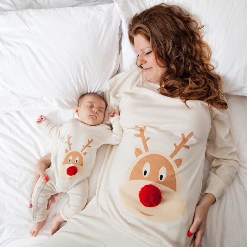 Ceinture de Noël imprimé mère fille boule de fourrure