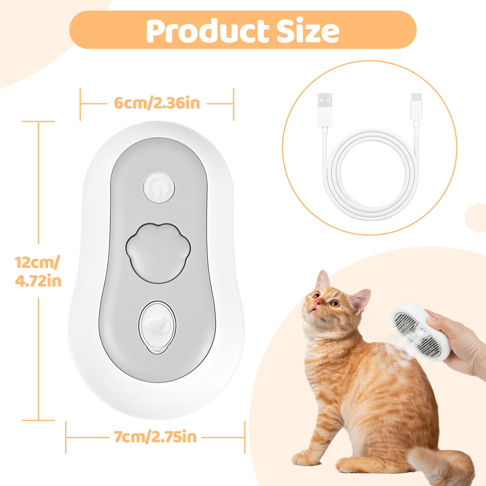 Brosse à vapeur pour chat - Brosse pour chat pour cheveux courts et longs