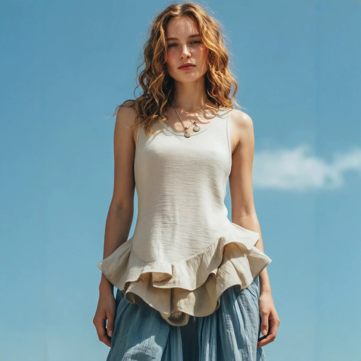 Summer Casual Ruffled-Edge Sleeveless Women's Top