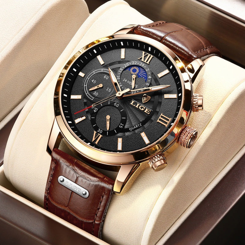 Montre Quartz haut de gamme Homme Chronographe multifonction Lumineux et résistant à l'eau