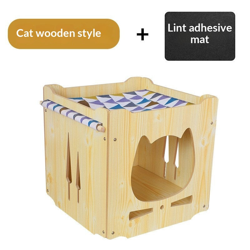 Lit d'hamac pour animaux de compagnie en bois double-layer intégré