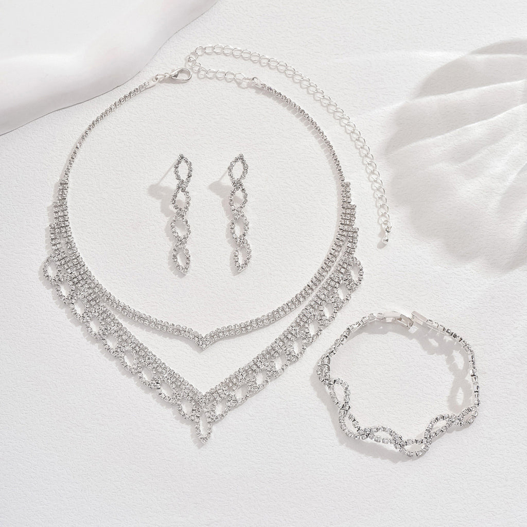 Niche Design Multilayer Geometric Rhinestone Necklace