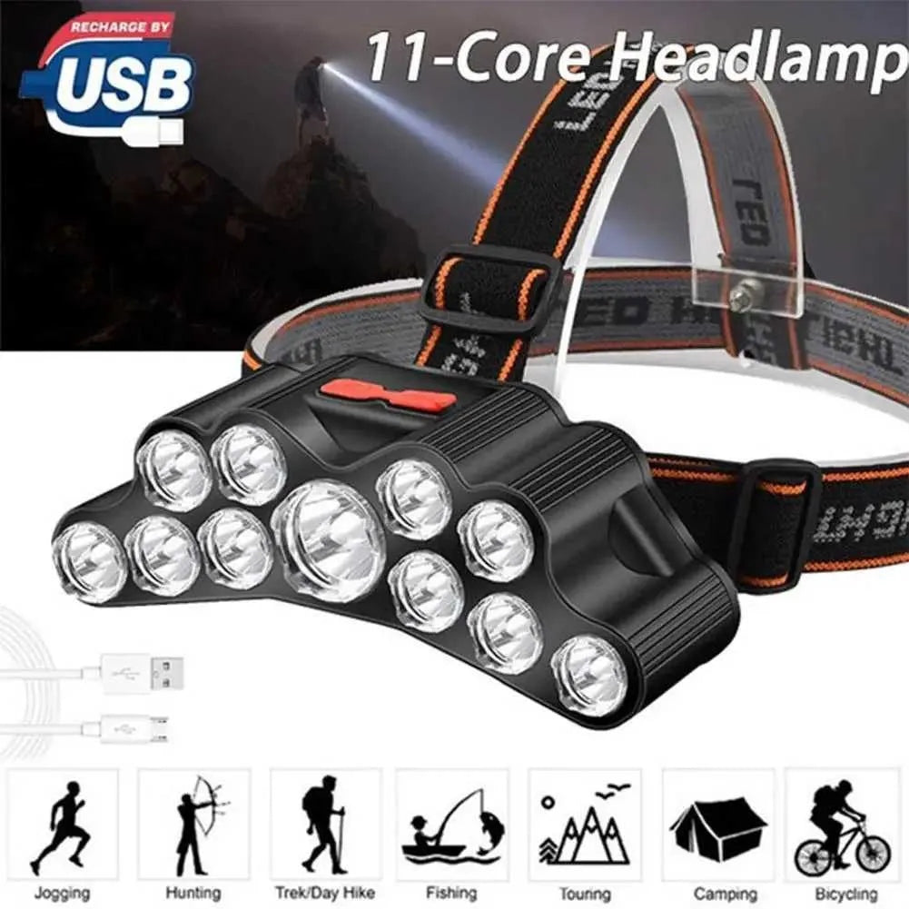 11 LED lampe de poche rechargeable USB avec intégré 18650 Batterie forte lumière Camping Adventu