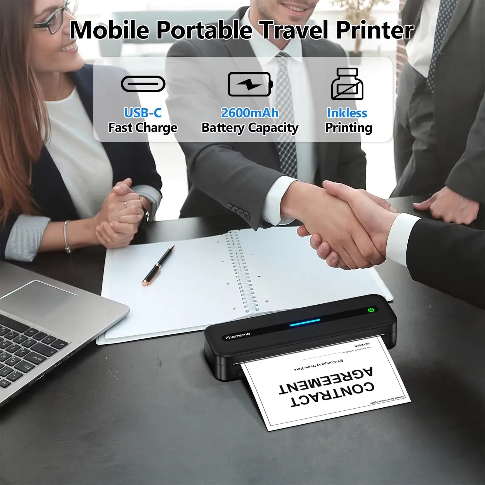 M835 Thermique A4 Mini Bureau Imprimante Bluetooth sans encre portable