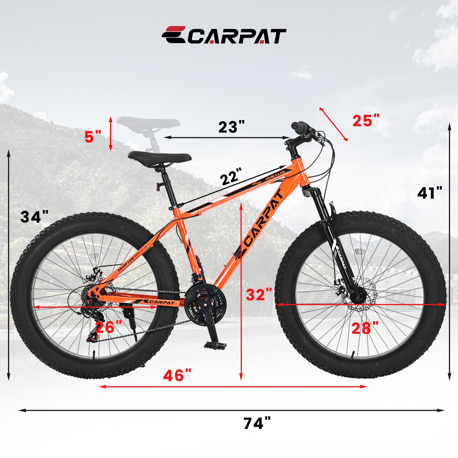S26109 Élecony 26 pouces Fat Tire Bike Adulte et jeune Full Shimano 21 Speed Mountain Bike