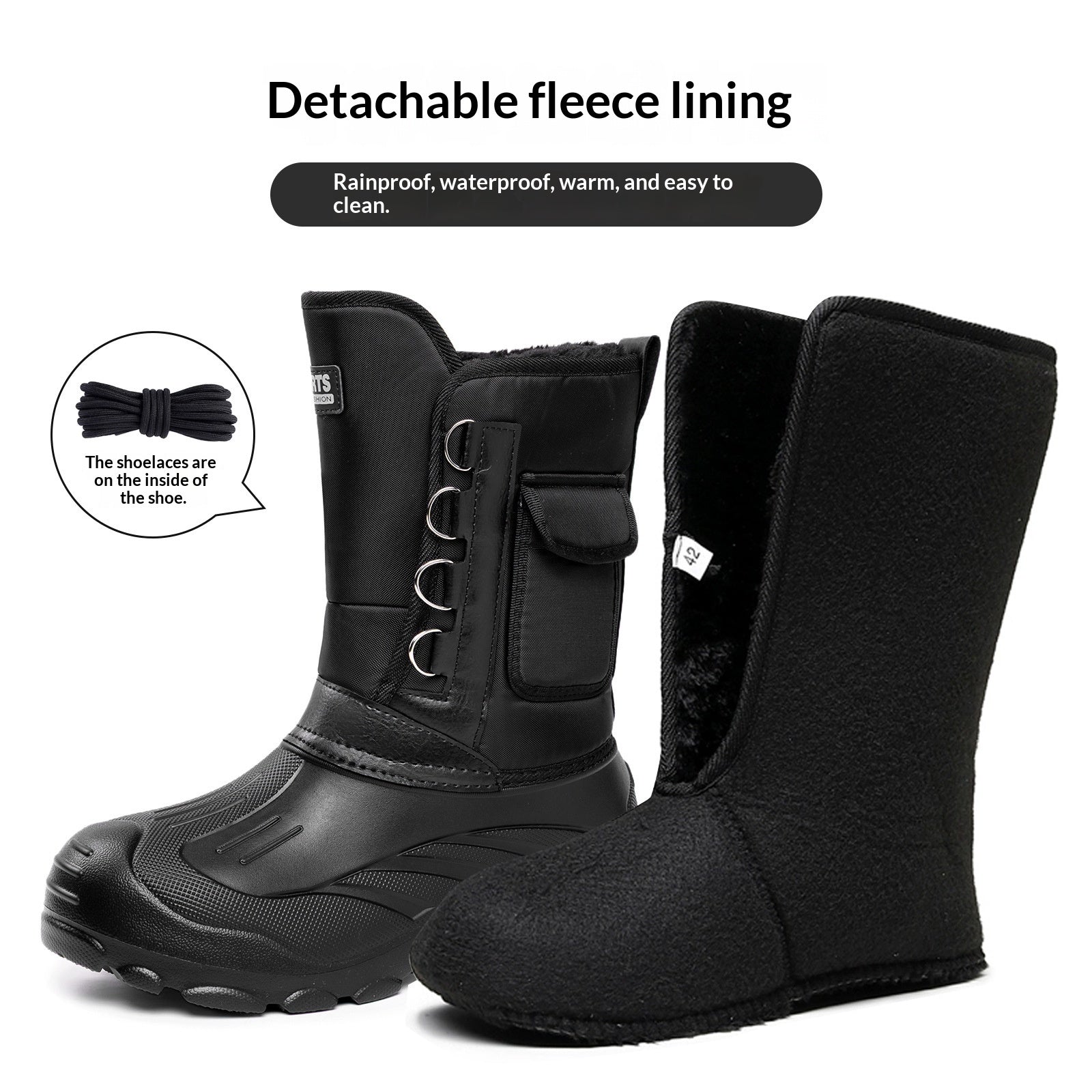 Bottes de neige hautes et épaisses, doublées de polaires d'hiver pour hommes
