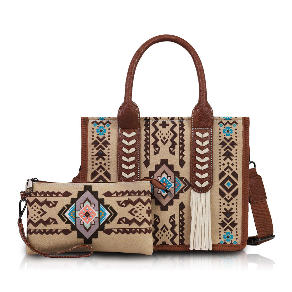 Bohemian Ethnic-Style Tassel Statement Toile Large-Capacity Crossbody Bag