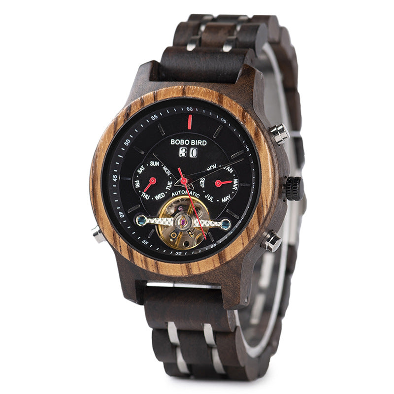 Montre en bois multifonction mécanique Flywheel Business