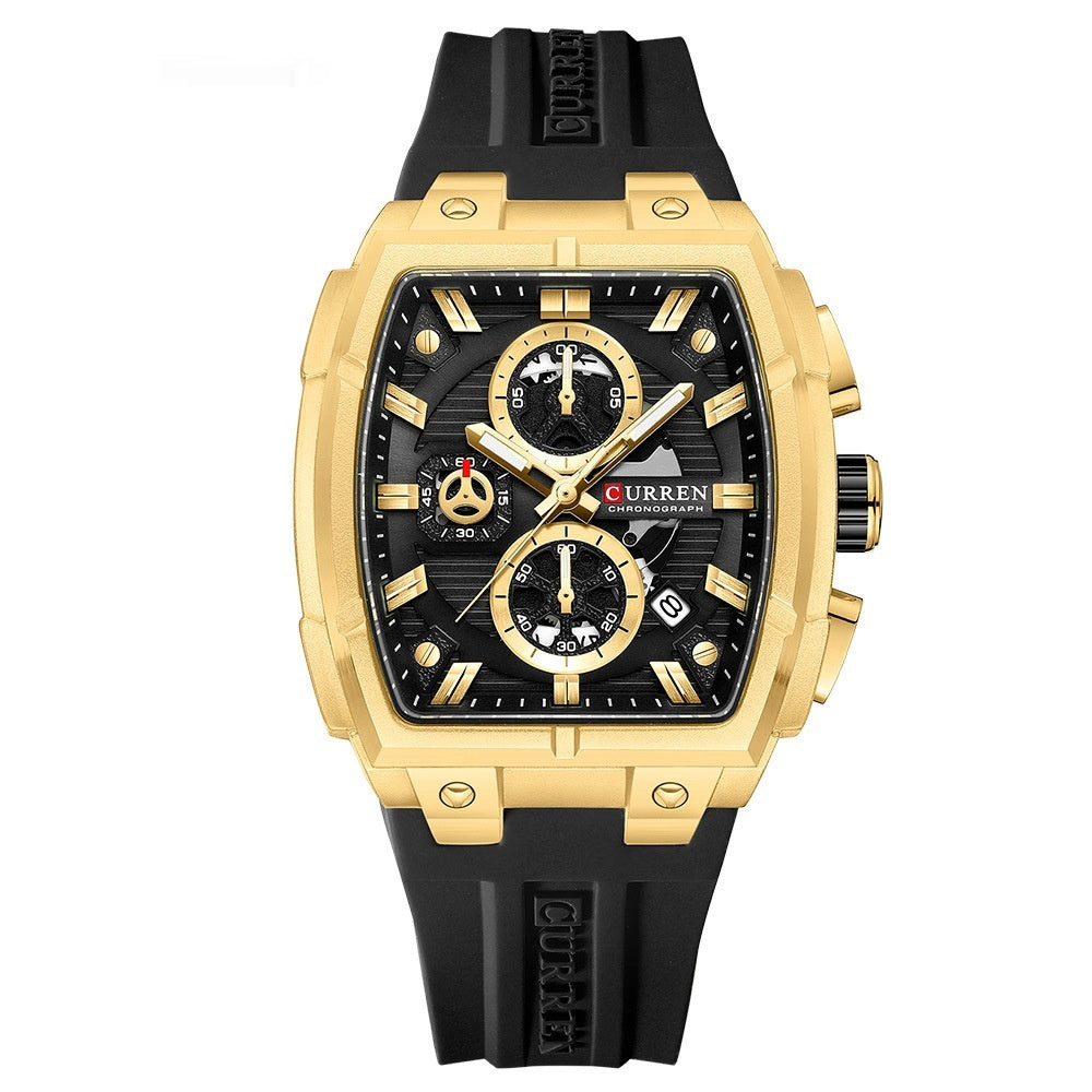 Kairun Waterproof Calendar Six-Hand Adhesive-Tape Mens Quartz Watch