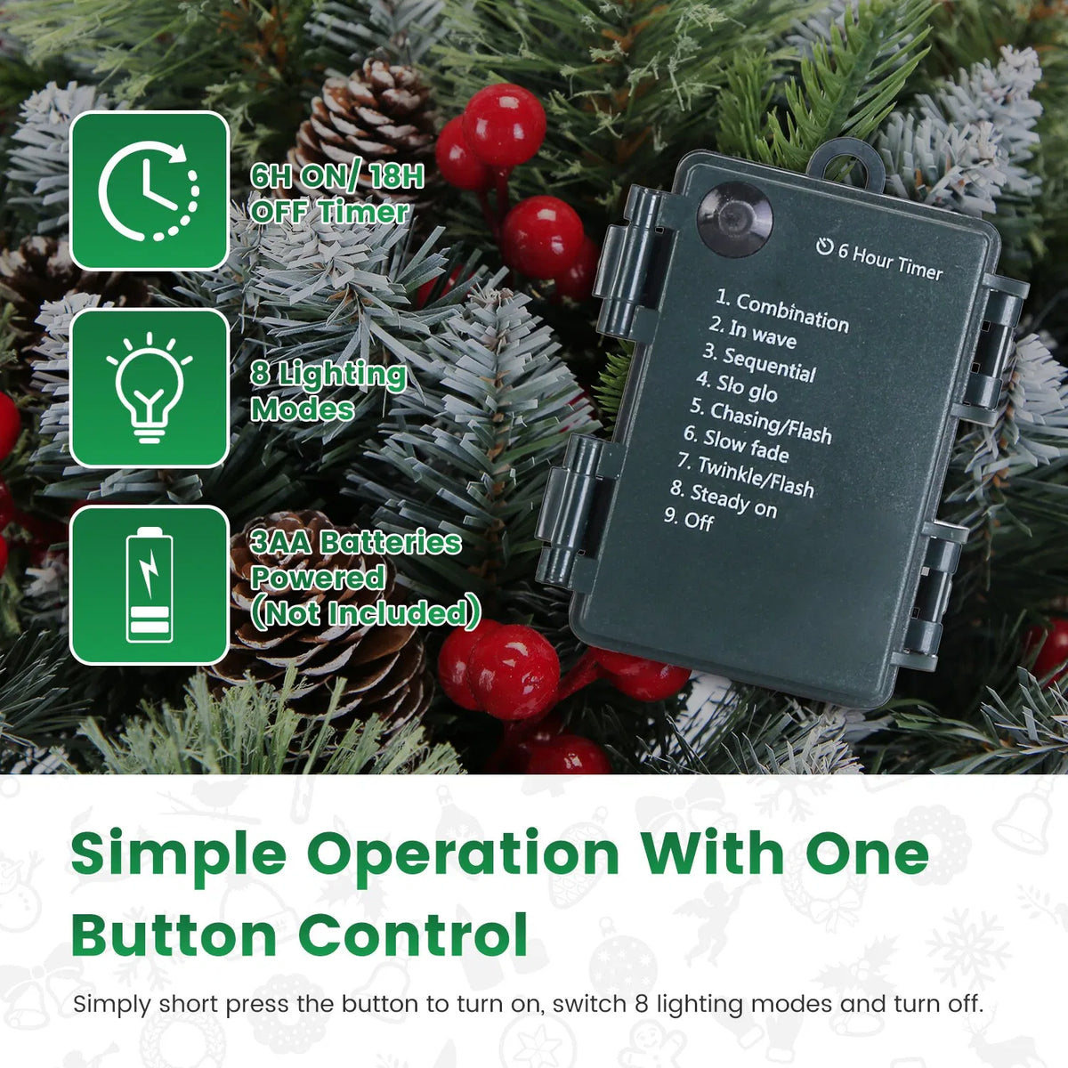 Noël artificiel réaliste Arbre avec 8 modes d'éclairage LED