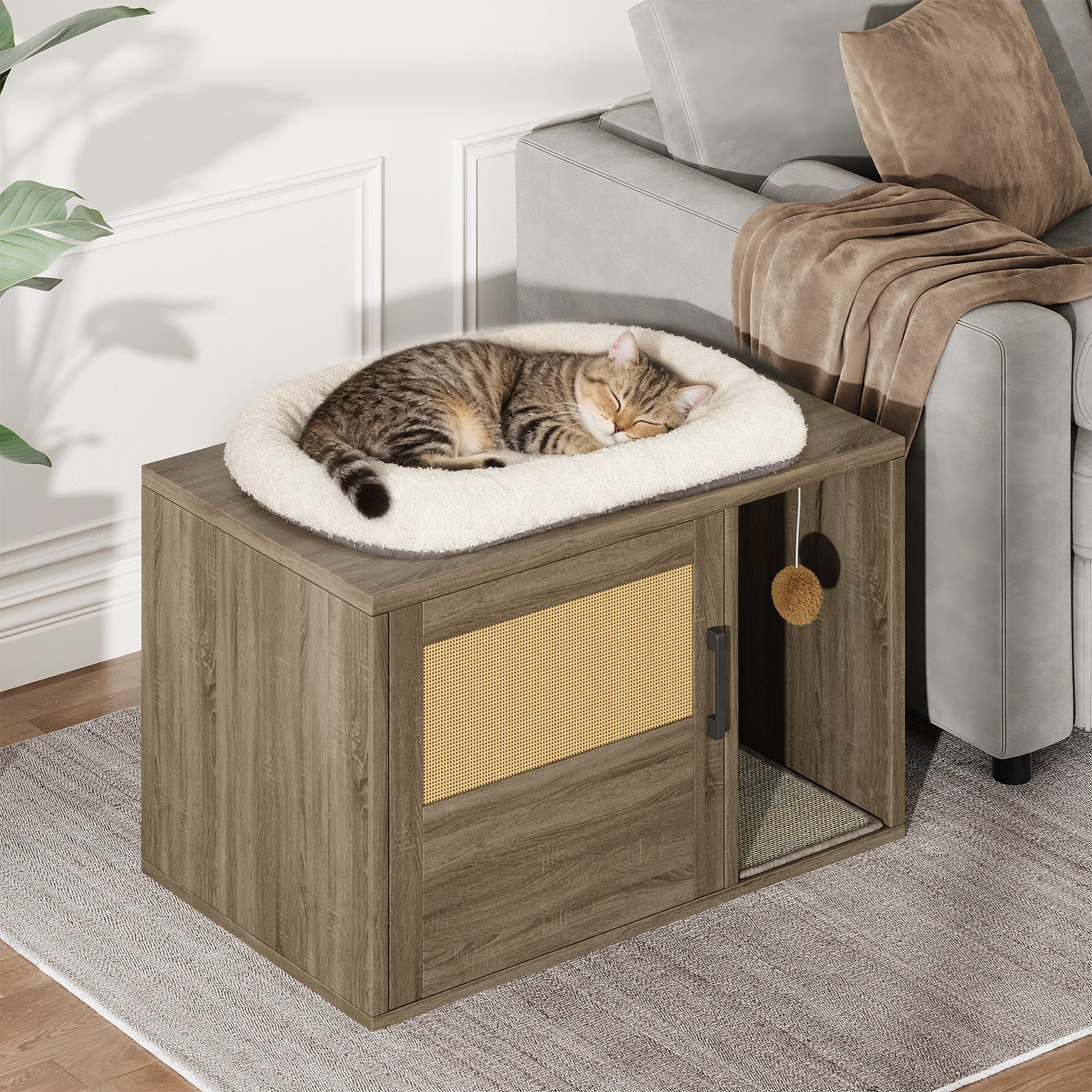 Boîte à litière Cat Enclosure Armoire de meubles Contrôle d'odeur avec étagère en bois