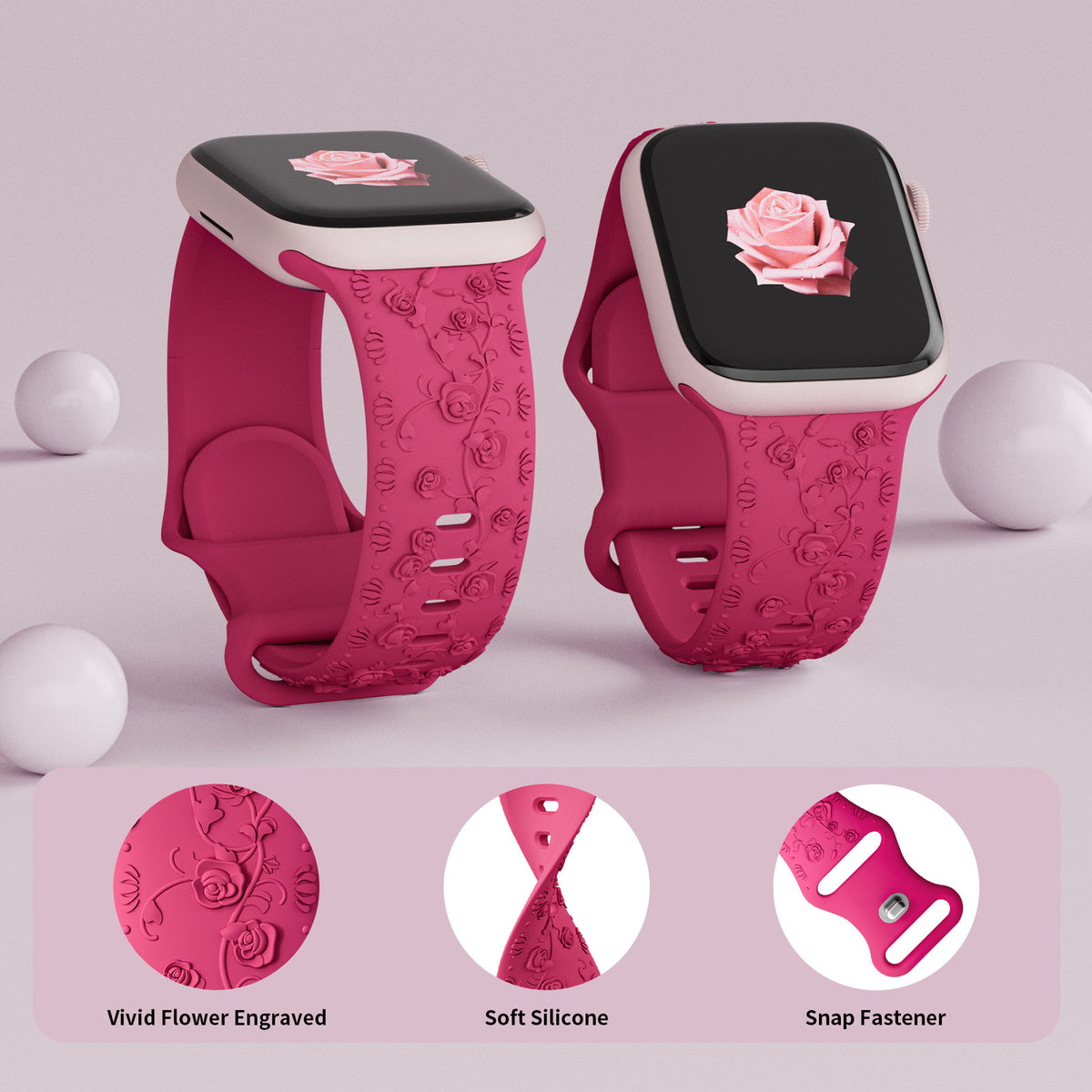 Bracelet de montre en silicone rose embossé