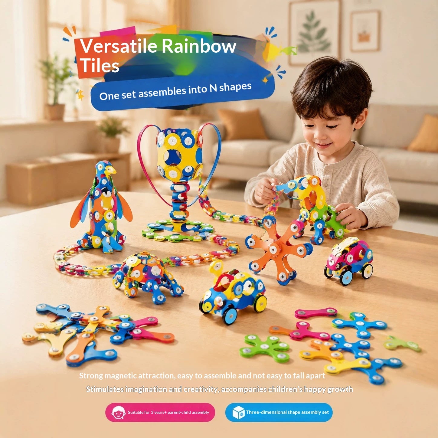Meilleure vente Multi-style Versatile Rainbow Magnetic Tiles