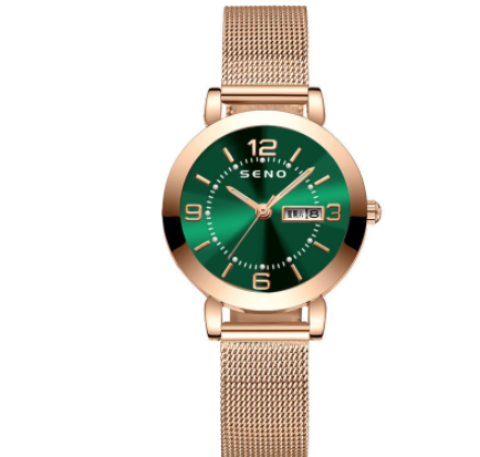 Lumière de nuit Imperméable Dual Calendar Montre Quartz en alliage pour femmes
