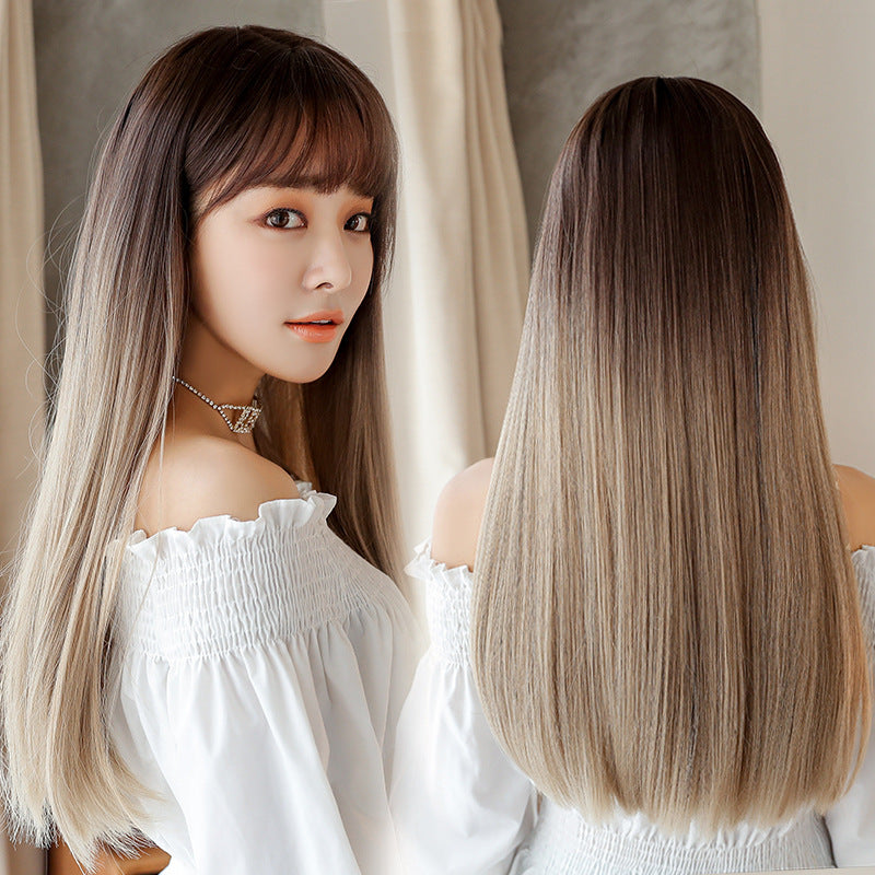 Mode réaliste cheveux longs cheveux droits perruque Jiafa chimique fibre perruque