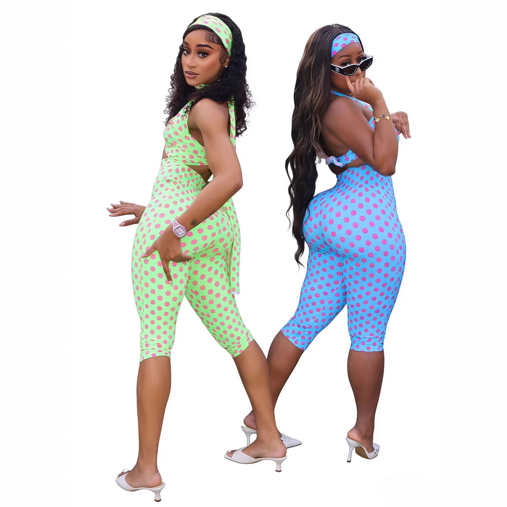 Femmes Sangle élégante Polka-dot Bandeau Halter Jumpsuit