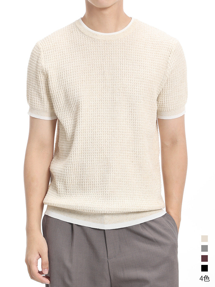T-shirt en soie tricotée à manches courtes en vieux style d'argent pour hommes