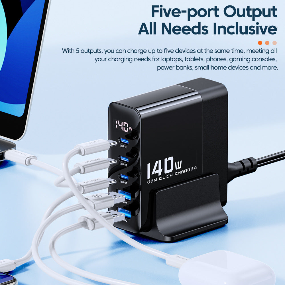 Affichage numérique 140W Gallium Nitride GaN Chargeur 3C2A Charge rapide
