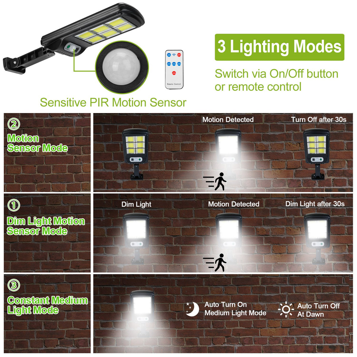 1Pc 450W 300W 200W Solar-Powered Motion Sensor Outdoor Lights IP65 Waterproof 3 Modes