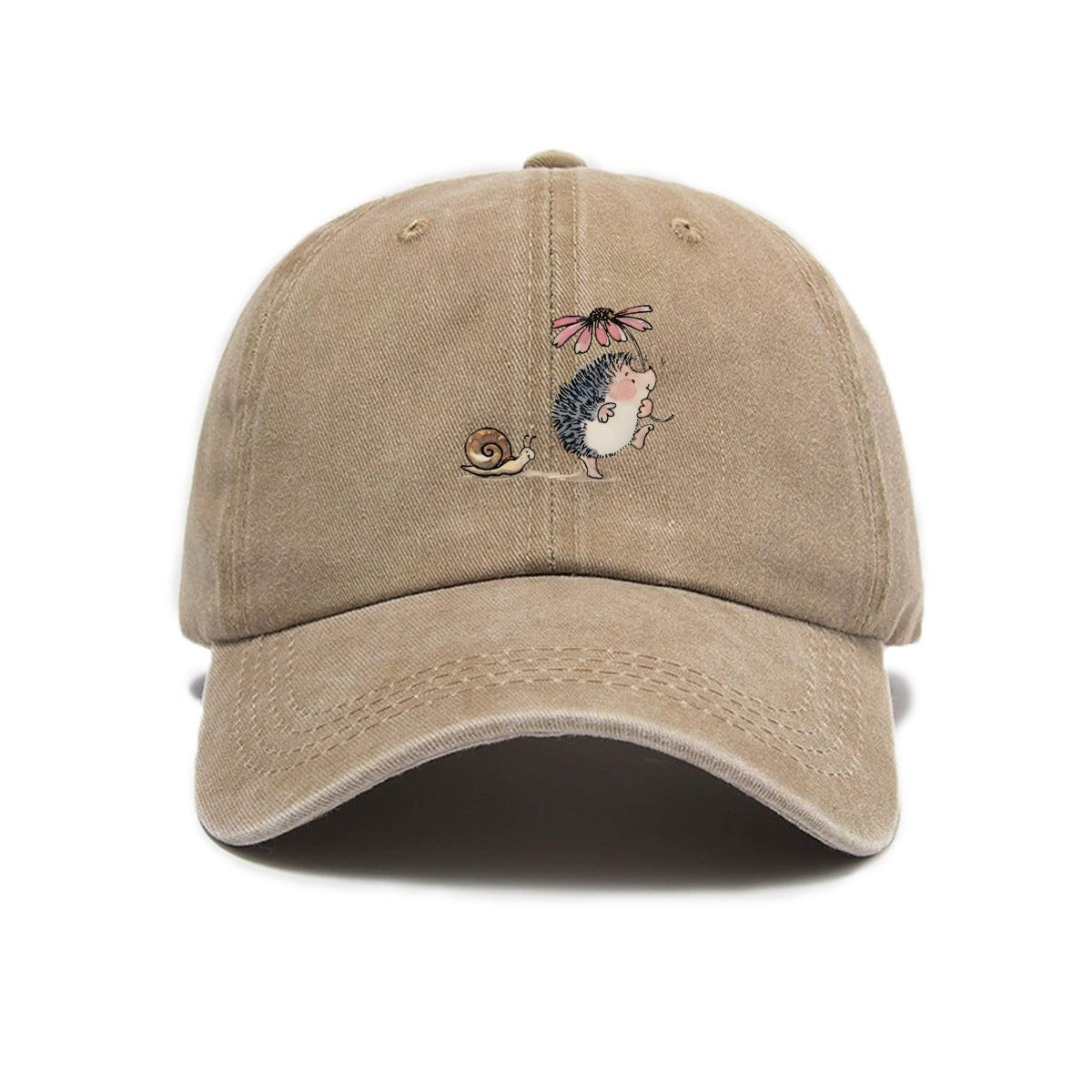 Simple cartoon Hedgehog et escargot imprimé Lavé l'ancienne casquette de baseball