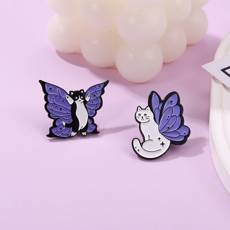 Chat violet avec ailes papillon Alliage Brooch Accessoire mignon pour vêtements et sacs