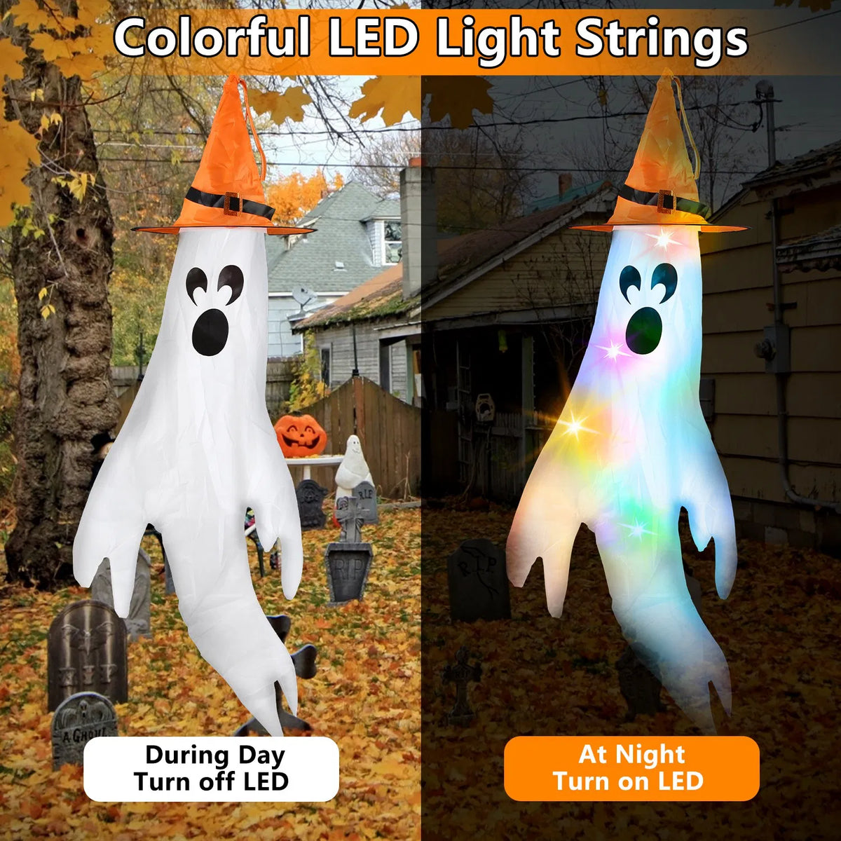 Ensemble de décoration suspendu d'Halloween - 4 éoliennes fantômes