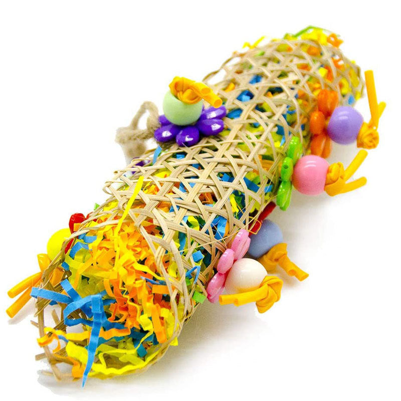 3pcs Jouet d'oiseau pour perroquet Gnawing fournitures Ustensiles brossé rotin gazon jouets en bois