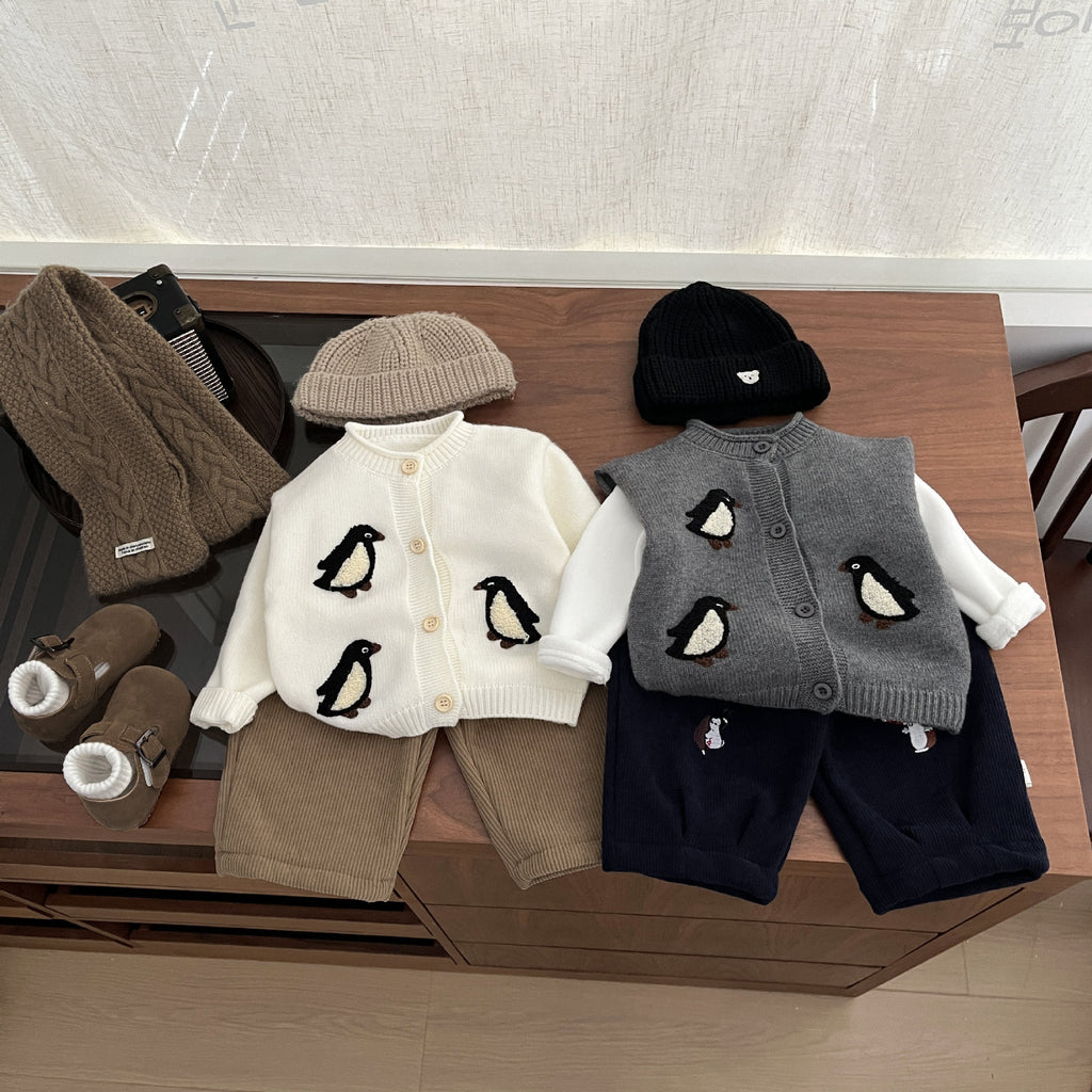 Top brodé en tricot épais pour jeunes enfants