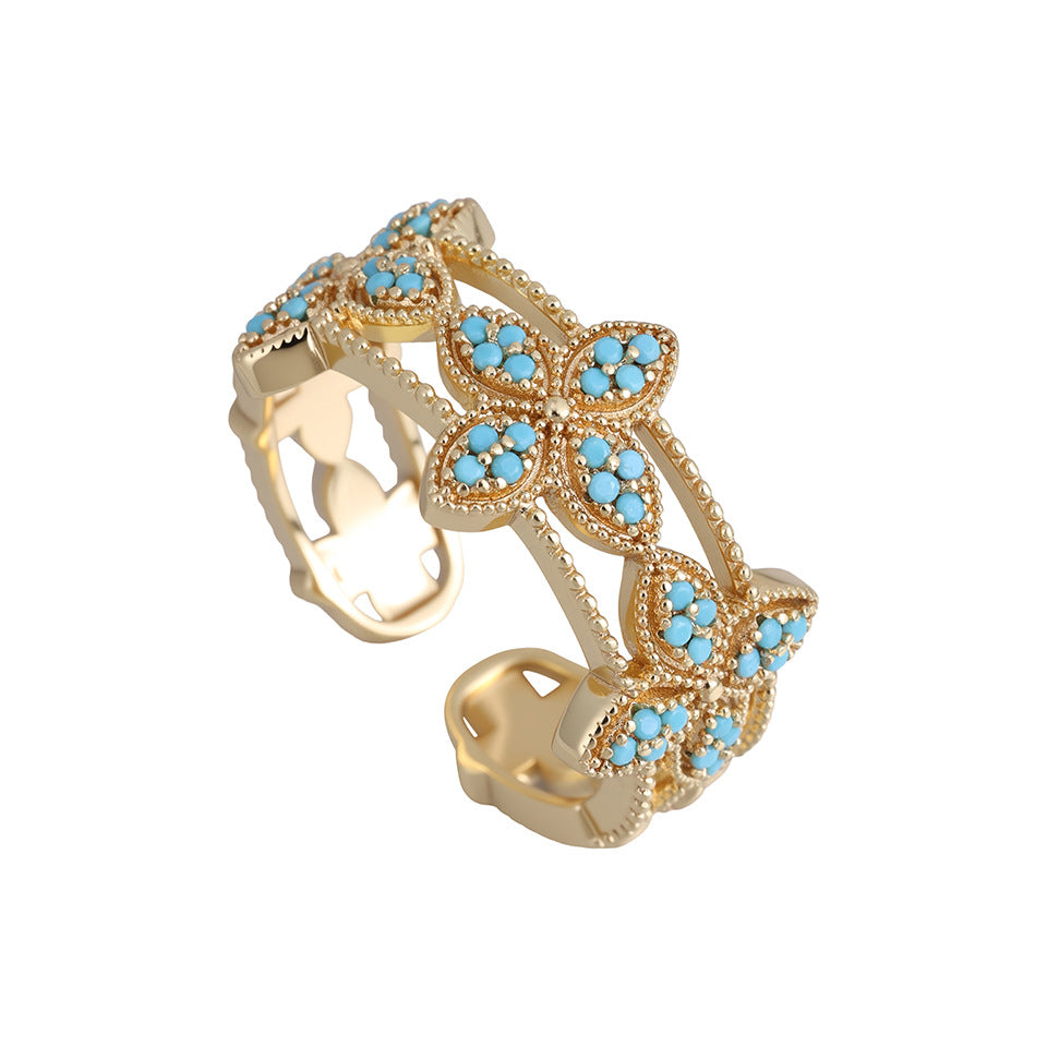 Femmes Double feuille Complet Pavé Cubic Zirconia Anneau réglable