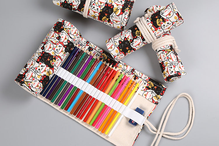 Toile Pencil Wrap Roll Up Pencil Case Porte-stylo Sac de rangement Pouch Print with Custom Desi
