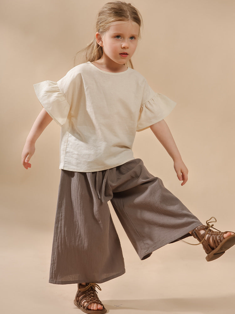 Pantalon à jambes longues haute taille rétro pour filles