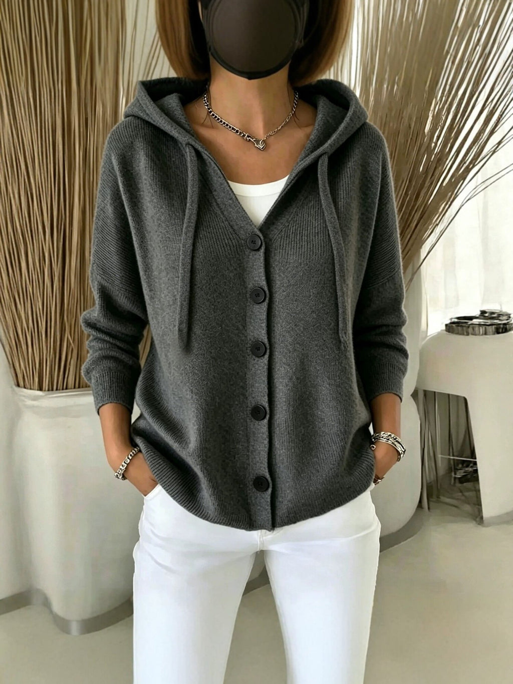 Femmes Européen et américain-style Automnehiver Knit à capuche Cardigan