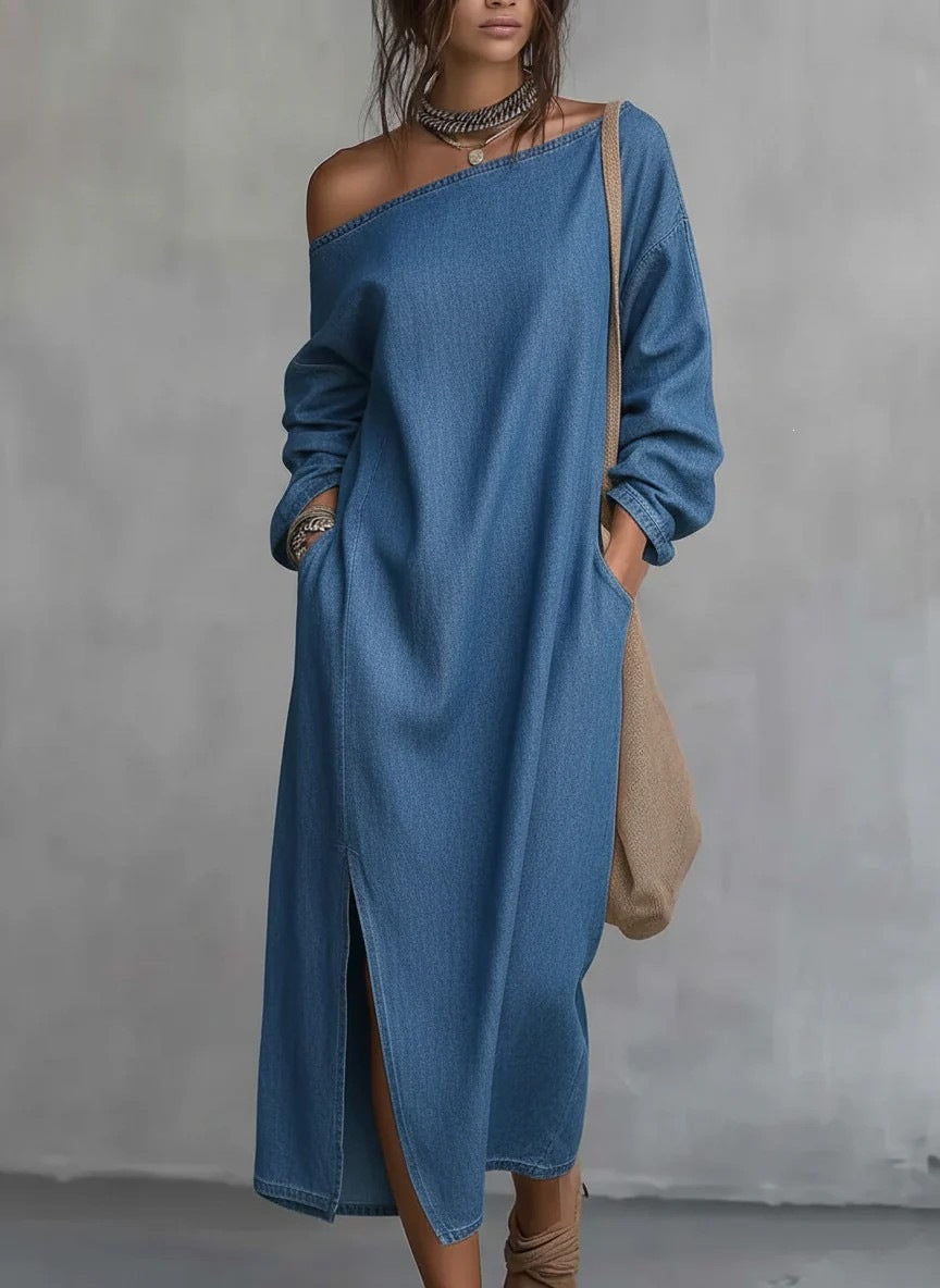Robe de denim hors-épaule de style européen et américain
