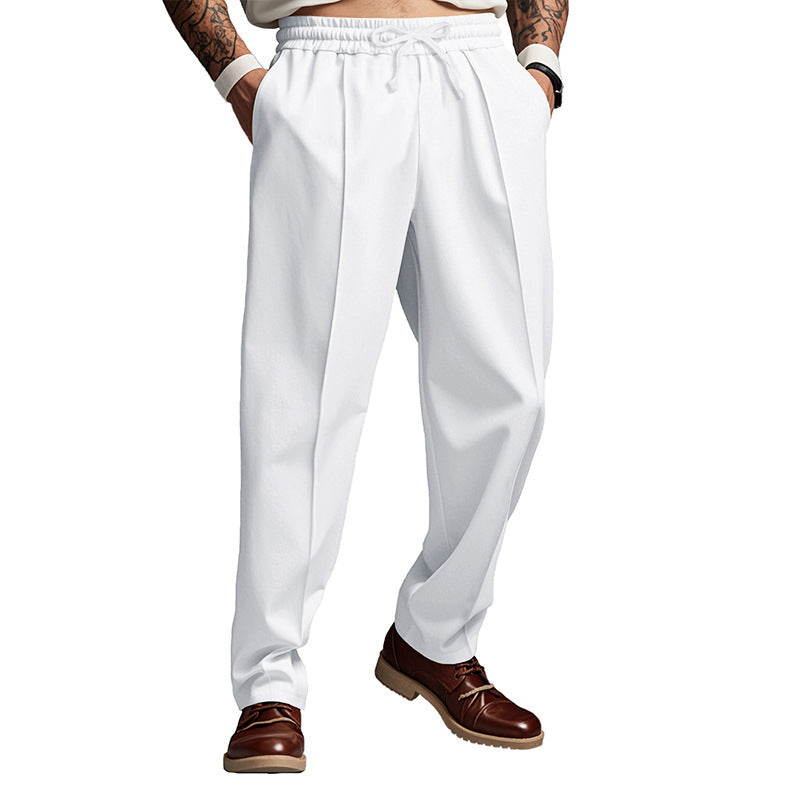 Pantalon casual de couleur unie enroulé avec un cordon et des jambes droites