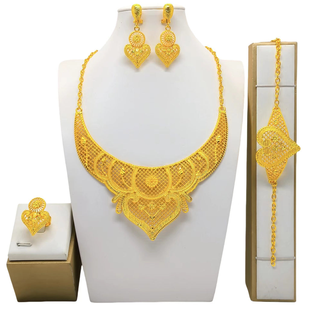 Collier de mariage de mariée Boucle d'oreille Bracelet de quatre pièces