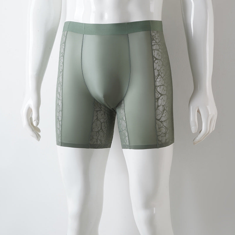 Anti-wear Jambe Dentelle Leopard Jacquard Sexy Seamless Men Boxer Pantalons longue piste